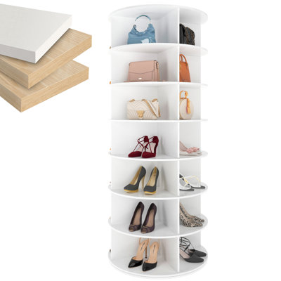 7-Tier MDF Rotating Shoe Rack Tower, Free Standing 360° Revolving Shoe Organizer and Storage Hold Over 32 Pairs of Shoes
