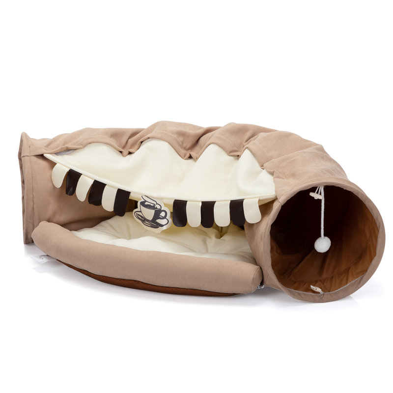 Lit tunnel pour chat avec coussin et suspension, pliable, lavable à l'intérieur, coussin pliable café, lavable, divertissement,