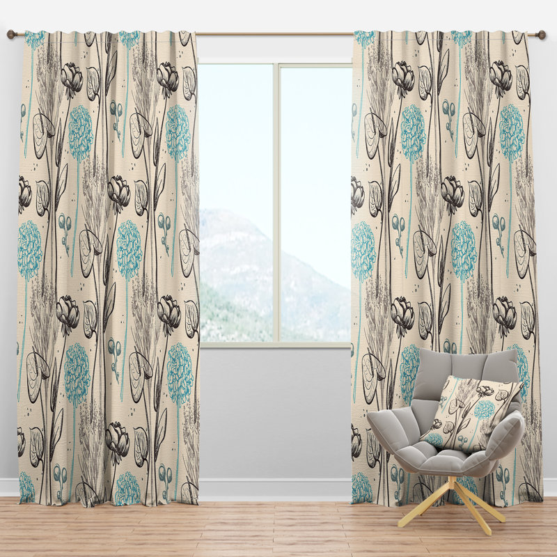 Vintage Flower Pattern - Bohemian Curtain - Velvet Room darkening - 1 panel, 52"W x 108"L