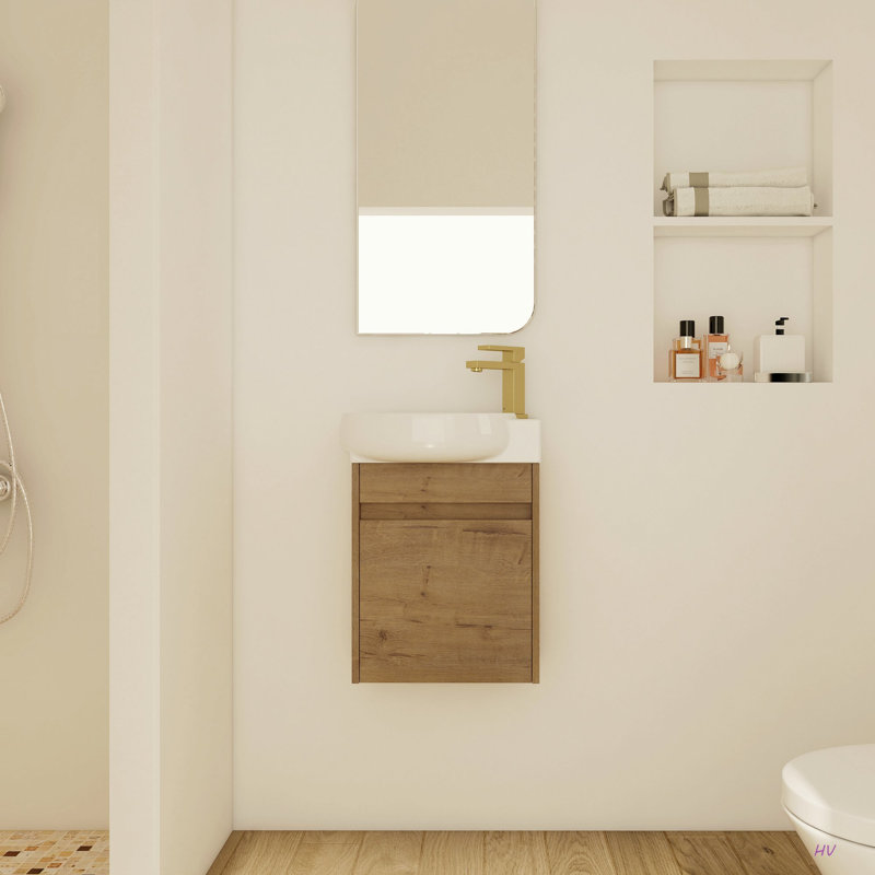 Meuble-lavabo à fermeture en douceur avec lavabo, 16 pouces pour petite salle de bain