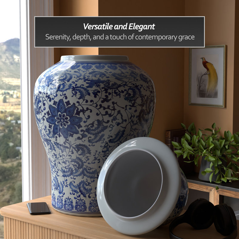 Timeless Chinese Temple Jar, 32", Blue Floral