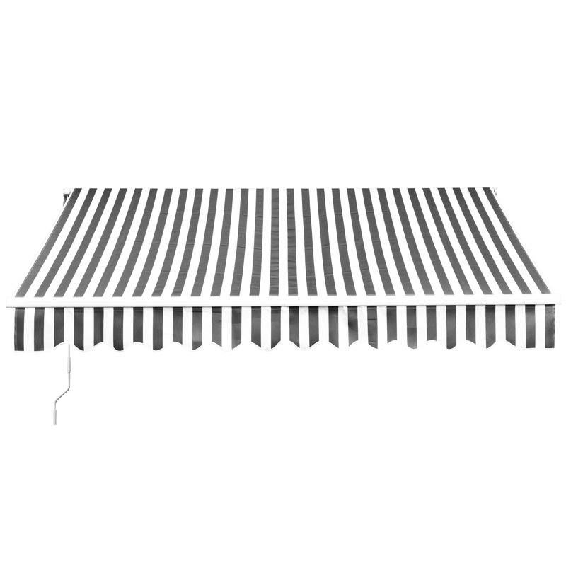 Manual Retractable Patio Door/Window Awning, Sunshade Shelter Outdoor Canopy, Striped, Green/White, 7" H x 118.8" W x 93.6" D