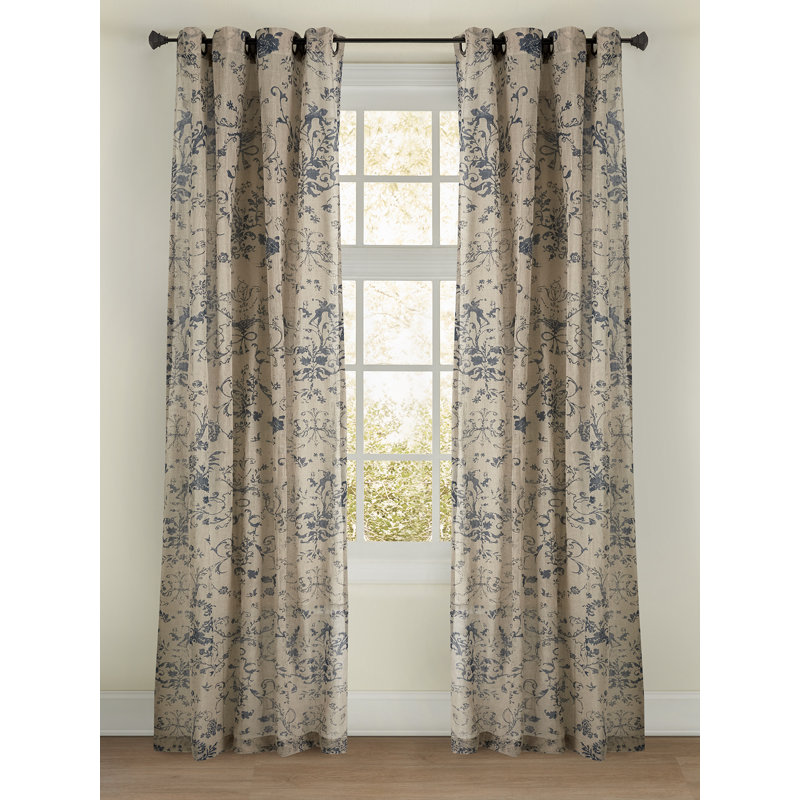 Toile Sheer Curtain, Navy, 50" W x 96" L