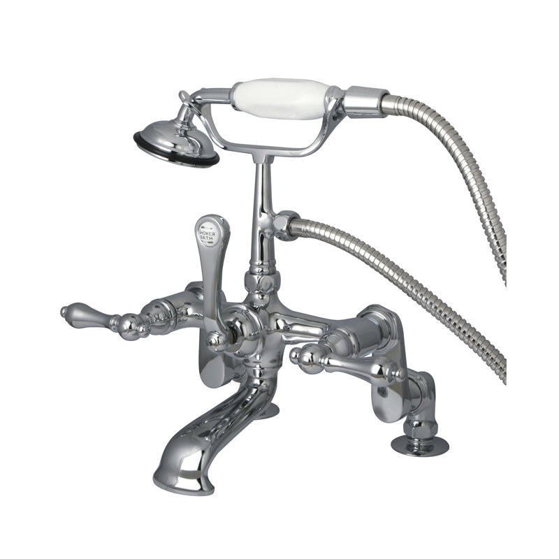 Hot Springs Triple Handle Deck Mounted Clawfoot Tub Faucet with Handshower, Polished Brass