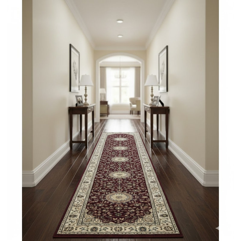 Tapis rouge Malphurs Indo Nain, Tapis de couloir 3 pi x 12 pi