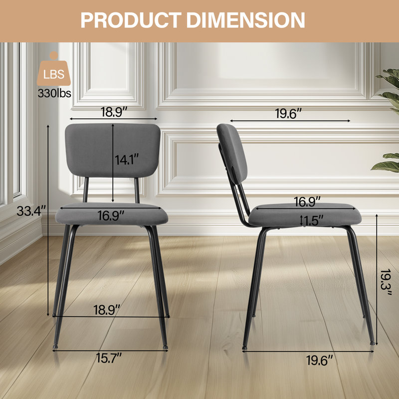 18.9" Black Adjustable Feet Dining Chair Side Chair, Gray, 4