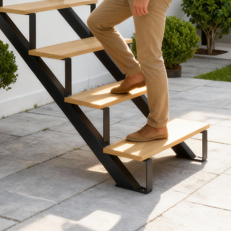 Escalier 3 marches en acier - paquet de 2, hauteur de plate-forme 23,6 po, élévateur d'extérieur robuste