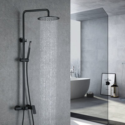 10" Wall Mounted Exposed Shower System With Tub Spout And Height Adjustable Handheld Shower