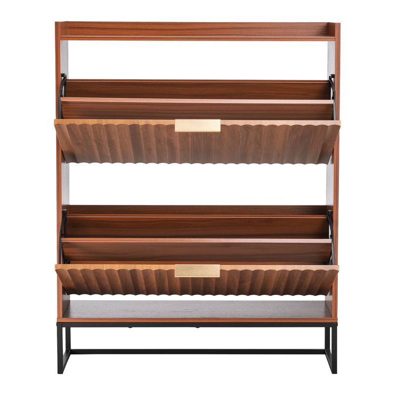 Range-chaussures autoportant Mid-Century, 2 tiroirs rabattables, tablettes réglables, peu encombrant, idéal pour le rangement dans la chambre à coucher de couleur noyer, basculement, salon