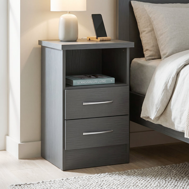 Cascio 2 Drawer Bedside Table, Grey