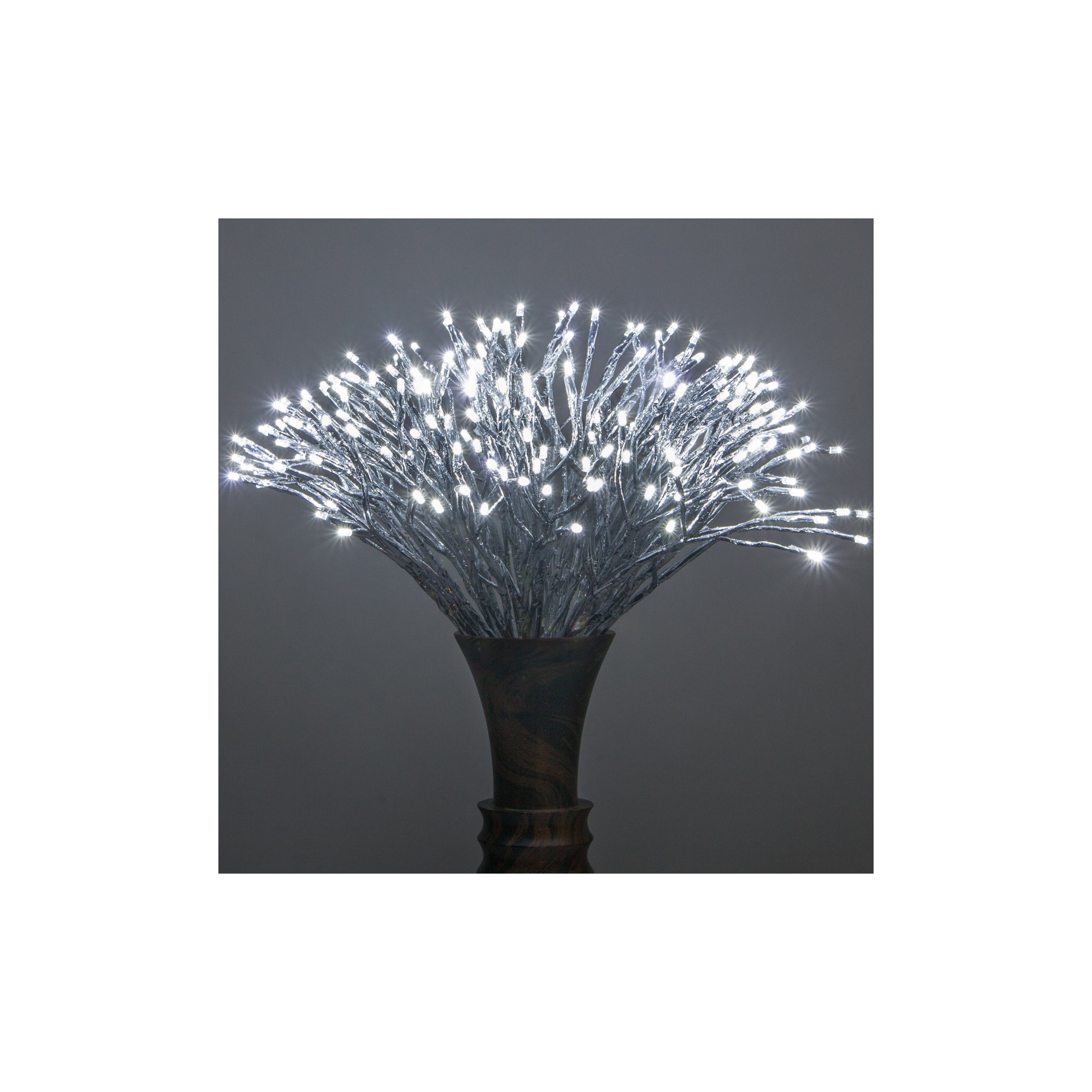 LED Twinkle Light Indoor/Outdoor Starburst Lighted Branch, Silver/Warm White, 24"