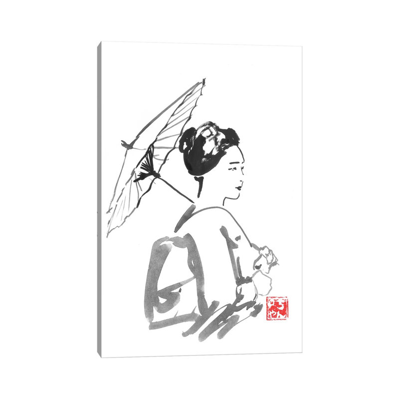 Walking Geisha by Péchane - Print on Canvas, 66.04 cm H x 45.72 cm W x 3.175 cm D, Wrapped Canvas
