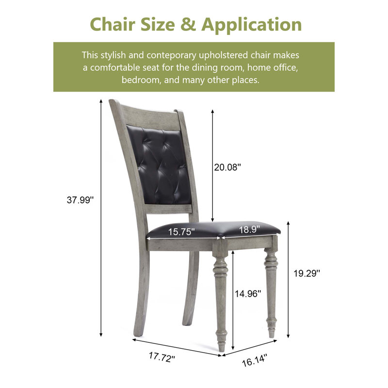 Farmhouse Gray Tufted Upholstered Dining Chairs, Set of 2