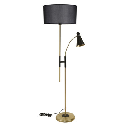 Modern Floor Lamp, Black Metal Body, 64.8 inches Tall | Chrome Coating, Fabric Cap, E27 Socket (Max 40W) | Stylish Scandinavian & Glam Design, Perfect for Living Room & Bedroom Decor | Electrostatic Oven Dried Paint