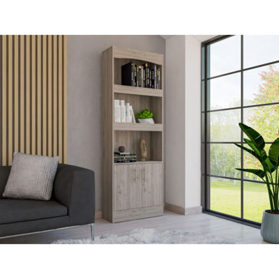 Bookcase Denver,Metal Hardware, Light Gray Finish
