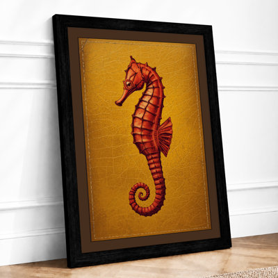 Crimson Seahorse Vintage - Framed Print
