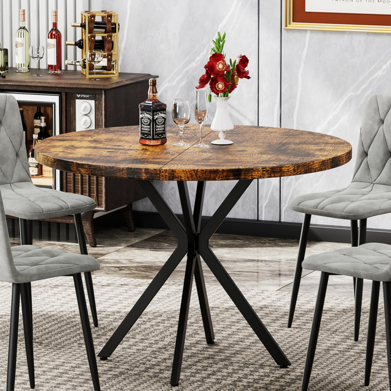 "Mid-Century Modern Brown Round Dining Table - 39" Space-Saving Design, 220 lbs Capacity & Adjustable Legs (Cafe/Bar/Kitchen)"