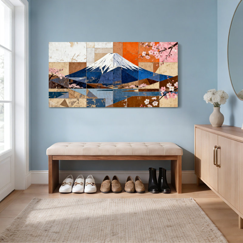 Ensemble de 1 tableau sur toile tendue représentant des fleurs de cerisier du mont Fuji, de forme géométrique