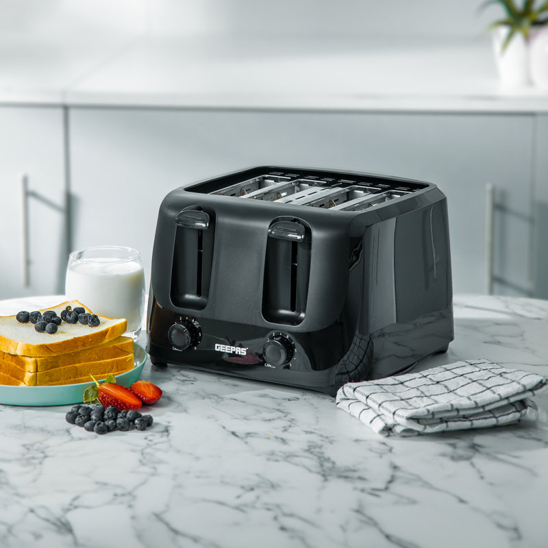 GEEPAS 4 Slice Toaster 6 Browning Levels with 2 Controls, Cancel Function 2 Removable Crumb Trays 1400W, Black