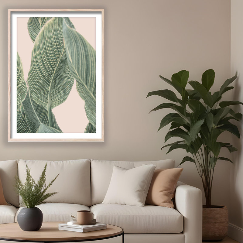 Coastal Retreat Calla Leaf by  - Picture Frame Graphic Art on Paper, 24" H x 16" W x 1.125" D, Framed Matted Print, Beige