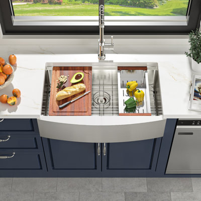 36" L x 21" W Farmhouse/Apron Kitchen Sink Single Bowl Stainless Steel Workstation Sink with Sink Grid and Accessories