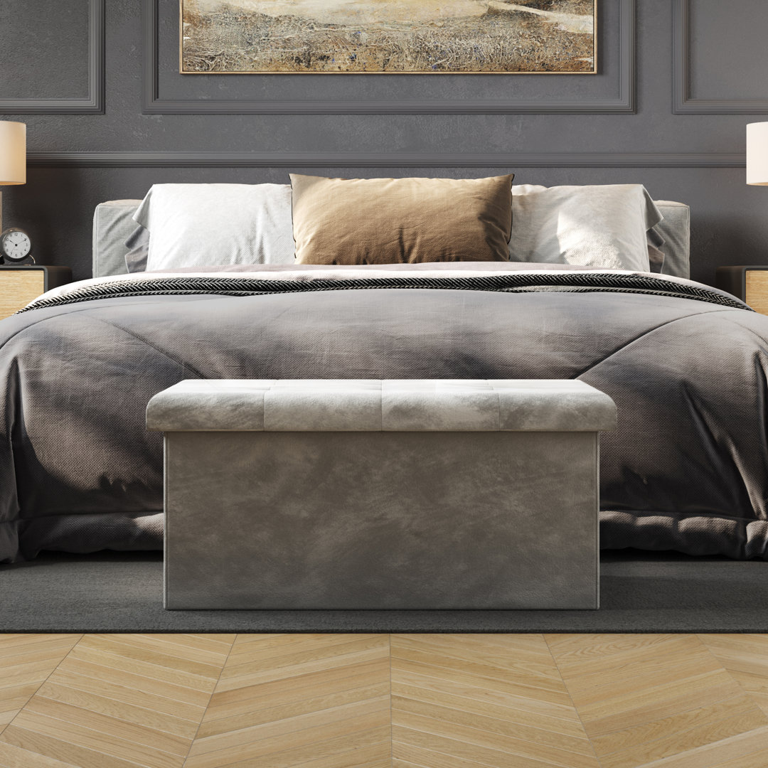 Gresh 30" Wide Storage Ottoman - Velvet Tufted Footrest, Linen Chest, or Bench Organizer with Removable Lid for Bedroom, Dorm Room, or Entryway Mercer41