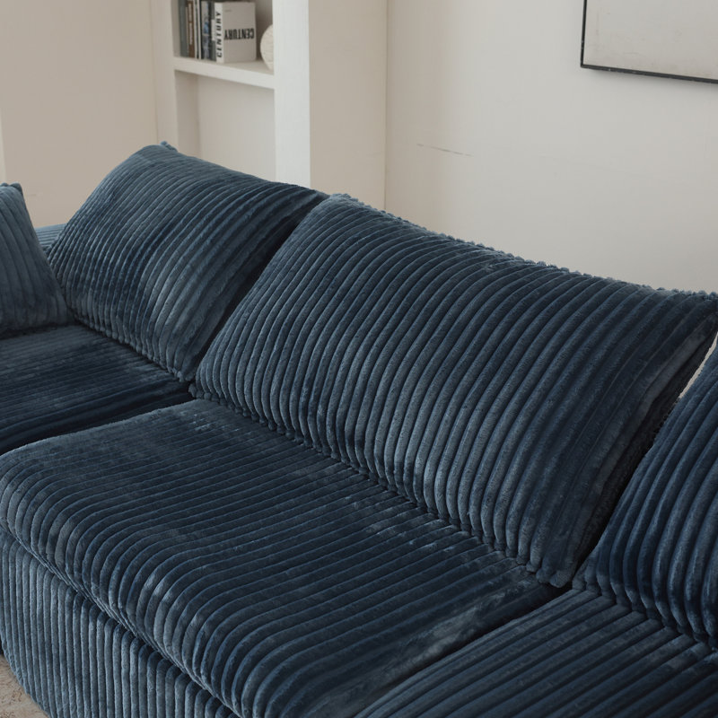 Siège profond en velours côtelé de 157,6 po à 5 places, coussin amovible double couche, sans assemblage, bricolage pour différents espaces, tissu de luxe rembourré de plumes, tissu doux avec support en éponge, compression à haute densité