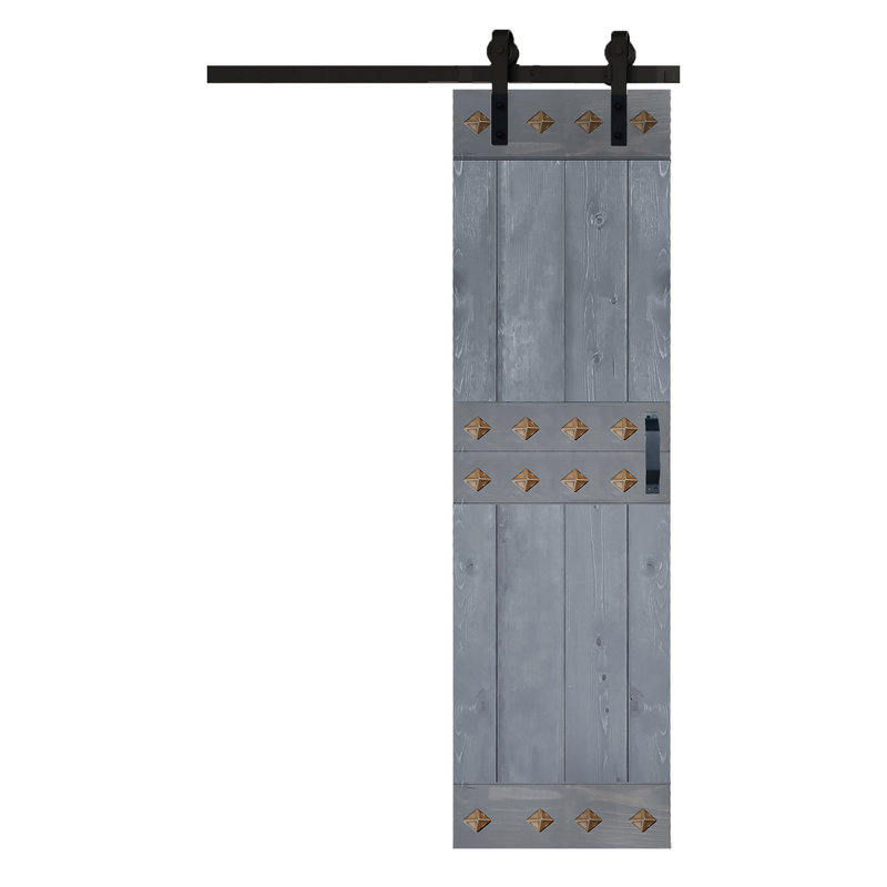 Porte de grange à panneaux et en bois avec quincaillerie d'installation, 24 po x 84 po, Tonneau vieilli