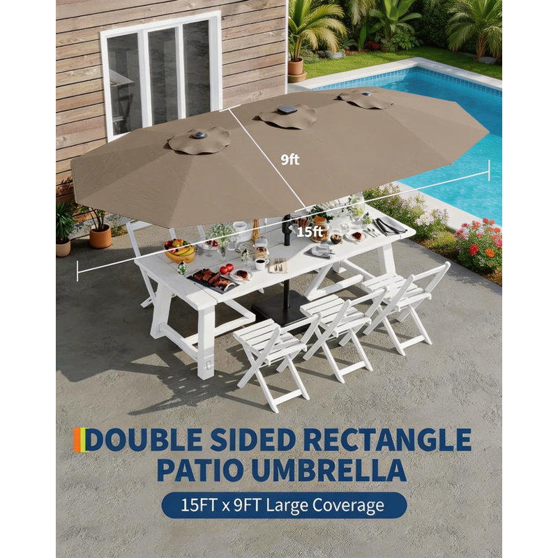 Grand parasol de patio avec base incluse, Brun