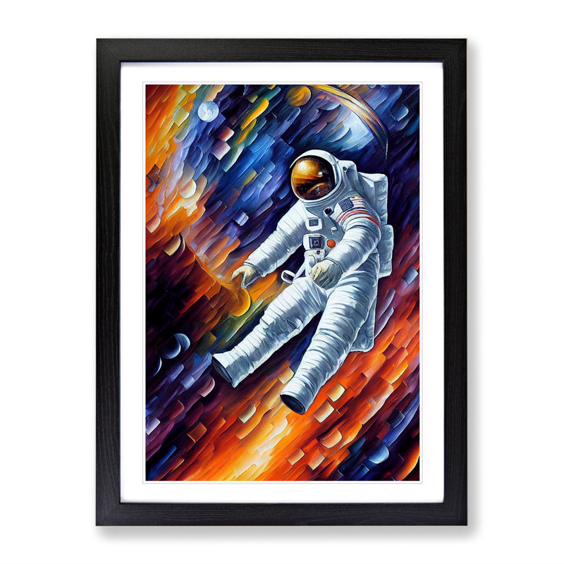 Floating Astronaut No.2 - Single Picture Frame Painting, Black, 64cm H x 46cm W x 2cm D