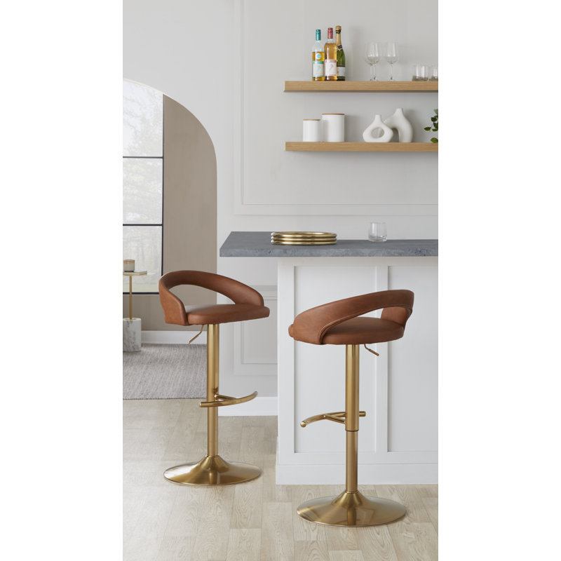 Tabouret de bar Laurenzio, Doré, Similicuir chameau, Ensemble de 2
