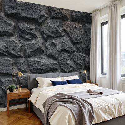 Peel and Stick Wallpaper Gray dirty stone wall Texture grey granite Dark rough rocks Wall Murals 100"H x 144"W Removable PVC Wall Paper Self-Adhesive Wall Paintings Art Decor for Kids Bedroom Living Room Nursery Office