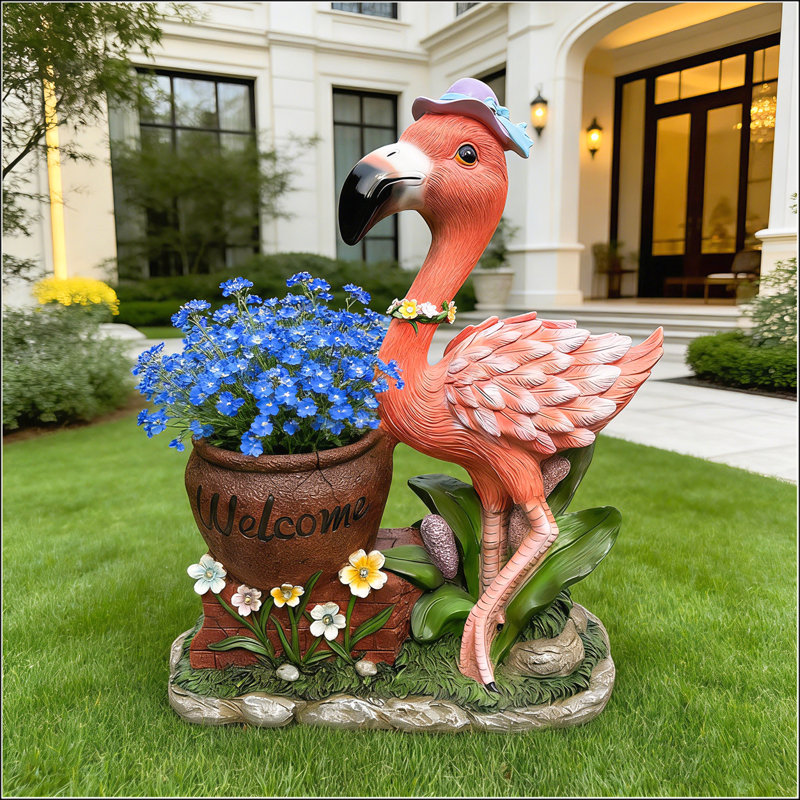 Sculpture de jardin Playful Flamingo avec jardinière intégrée et lumière solaire, ornement de jardin unique pour les présentoirs décoratifs