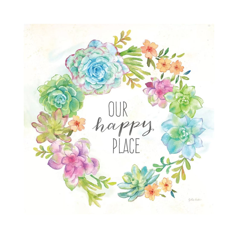 Sweet Succulents Wreath Happy Place by Cynthia Coulter - Wrapped Canvas Print, 45.72 cm H x 45.72 cm W x 1.91 cm D