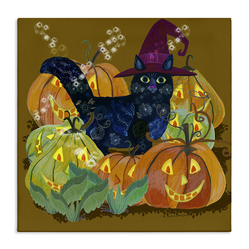 Chat avec toile Jack-o-Lanterns, design par Kay Widdowson, H 30 po x l 30 po