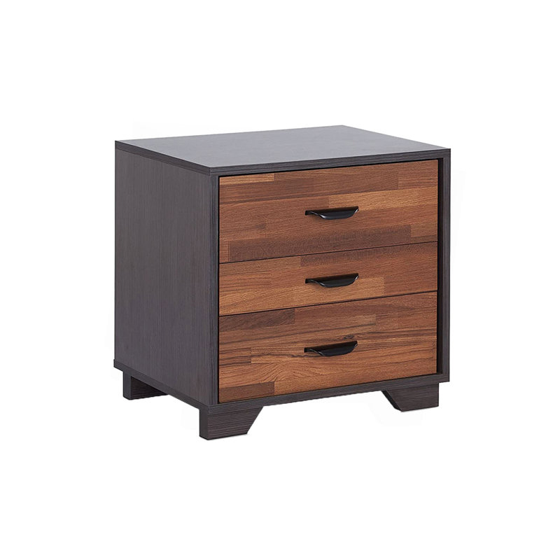 Two-Tone Finish Nightstand With 3 Drawer, Espresso/Walnut