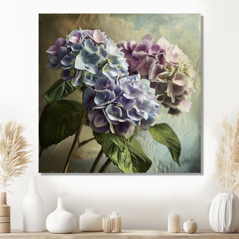 Fleurs rétro d'hortensia mauve - salon d'art mural hortensia, Sans cadre, métal, H 16 po x l 16 po