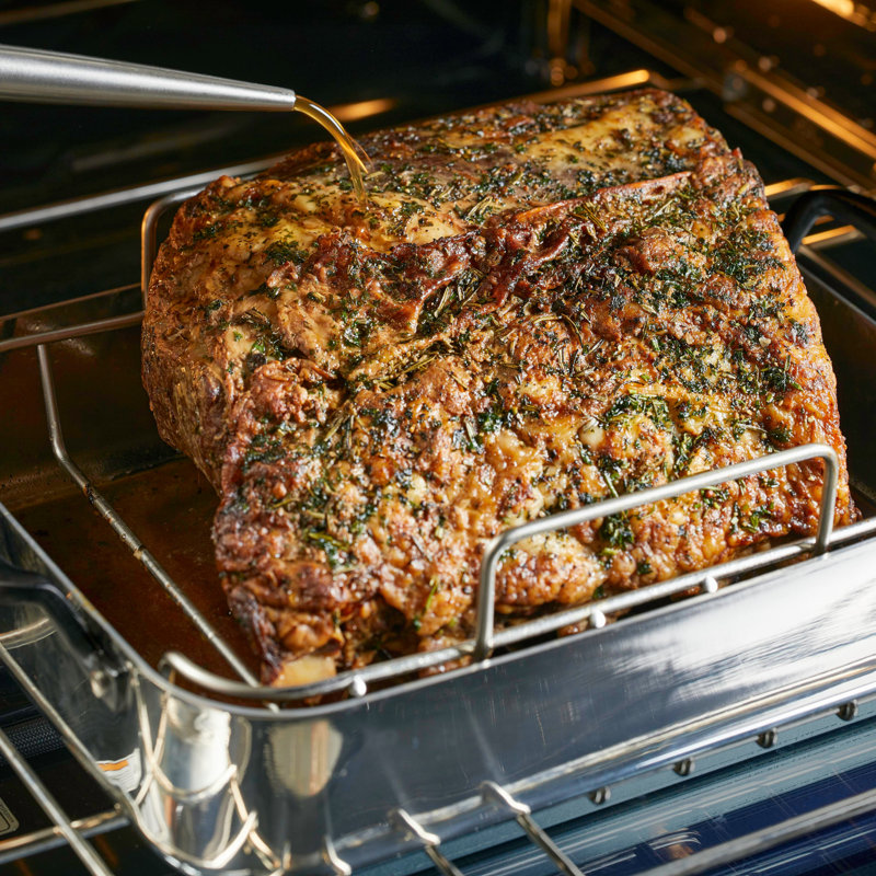 Polished Stainless Steel Non-Stick Roasting Pan with Rack and Handles