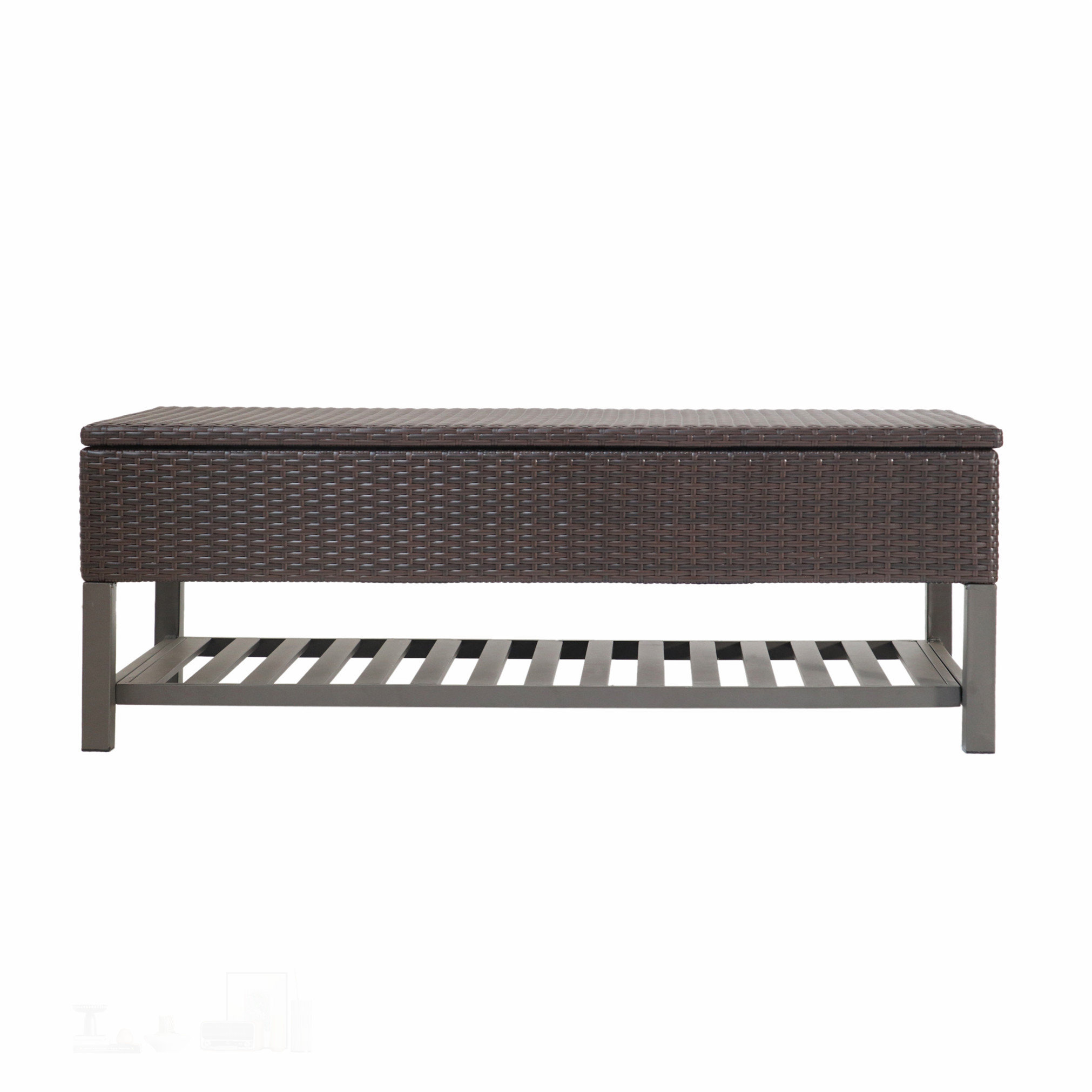 Hokku Designs Regent Wicker Storage Bench with Metal Rack for Outdoor ...