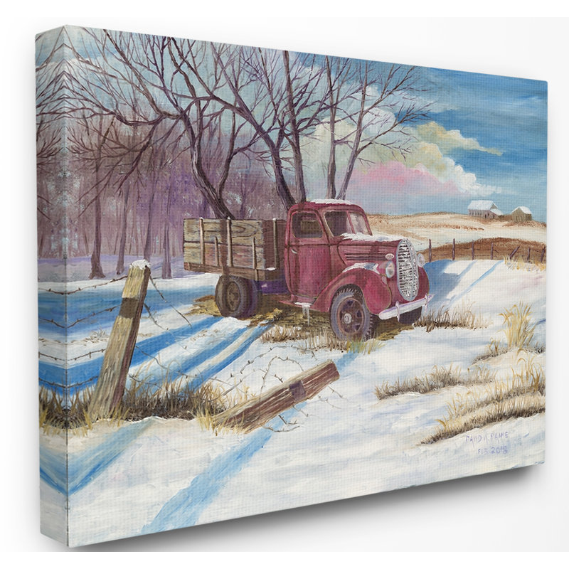 «Pickup Truck Scene with Snow on The Ground», reproduction, H 16 po x l 20 po x P 1,5 po, Toile tendue