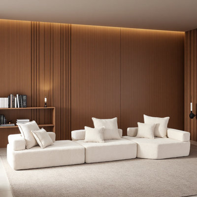 Canapé modulaire surdimensionné Boneless, ensemble de canapé de plancher Boucle de luxe, canapé convertible compressé, canapé spacieux rempli de mousse pour le salon, combinaison gratuite de 3 PC