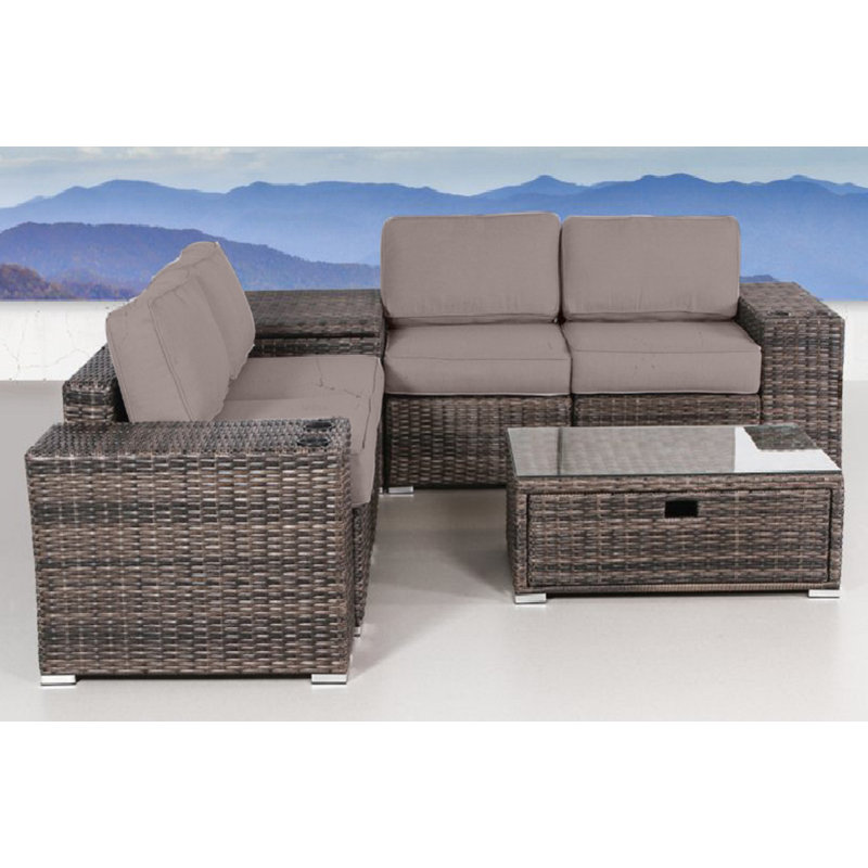 Demarest Fully Assembled 8 Piece Sectional Seating Group with Cushions, Sunbrella Taupe