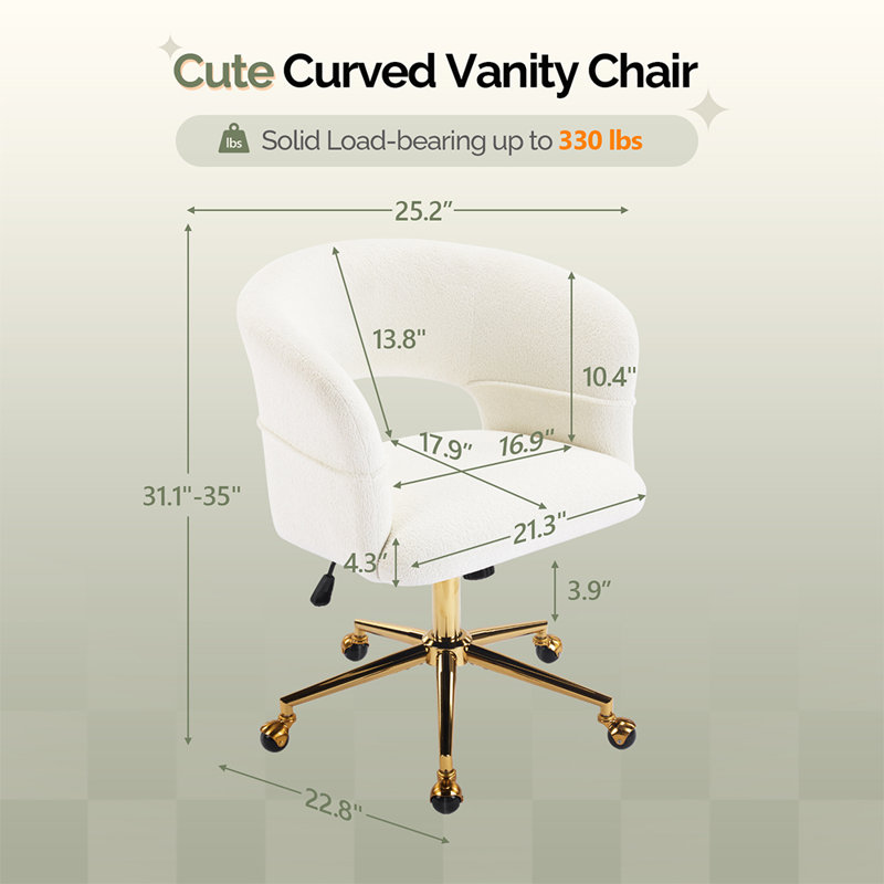 Chaise de bureau pivotante 25,1 pouces, Blanc