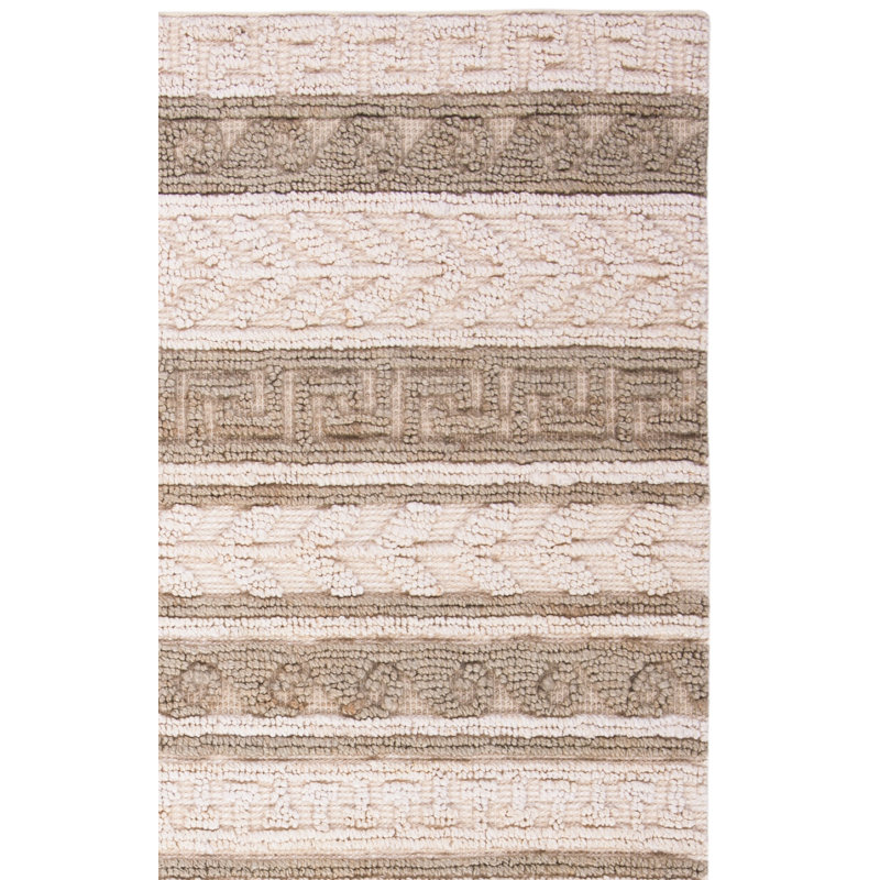 Tapis géométrique en jute / coton tissé à la main en fibres naturelles ivoire / beige, Rectangle de 5 pi x 8 pi