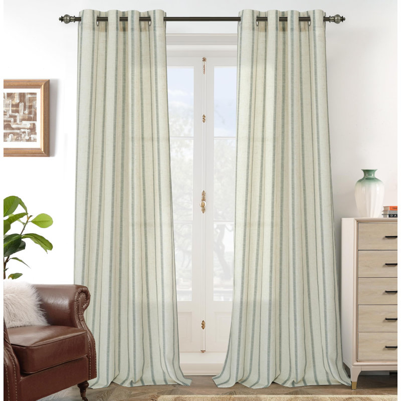 Jeanenia  Farmhouse Vertical Striped Linen Blend Textured Light Filtering Semi Sheer Curtains for Living Room Bedroom