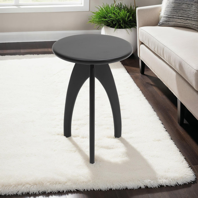 Table de bout ronde en bois massif Liddel, Noir