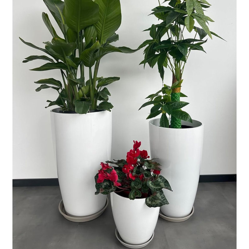 Ensemble de 3 grandes jardinières en plastique avec drainage 24 21 11 pouces blanc