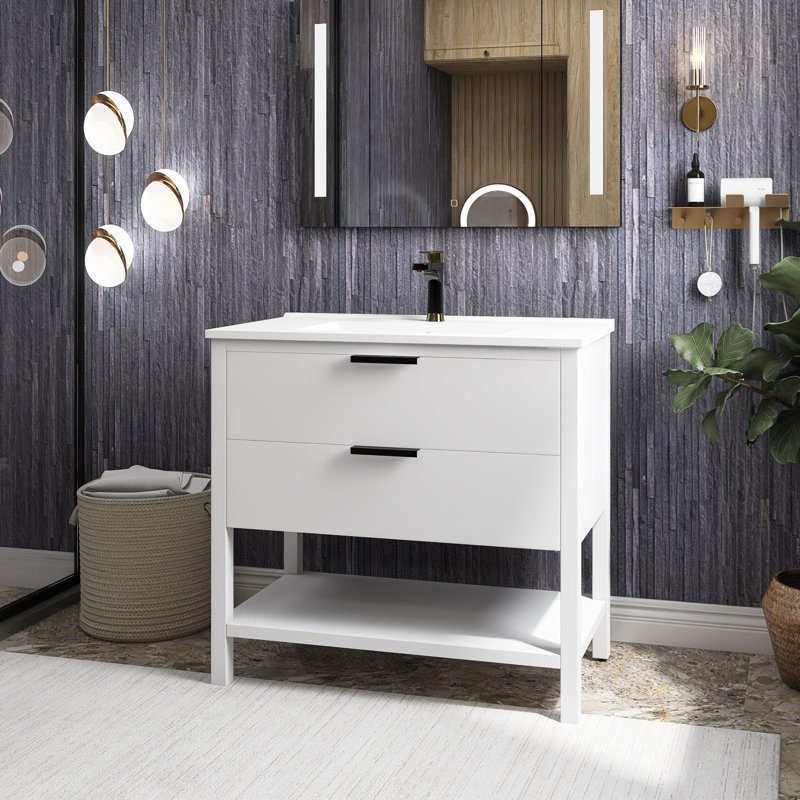 Meuble-lavabo simple 36 po avec comptoir Jonlyn, Blanc