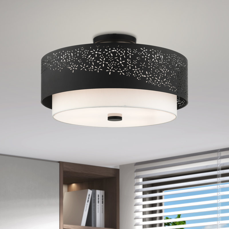 Plafonnier semi-encastré cylindrique à 4 lumières Bevil, H 11,75 po x l 20 po x P 20 po