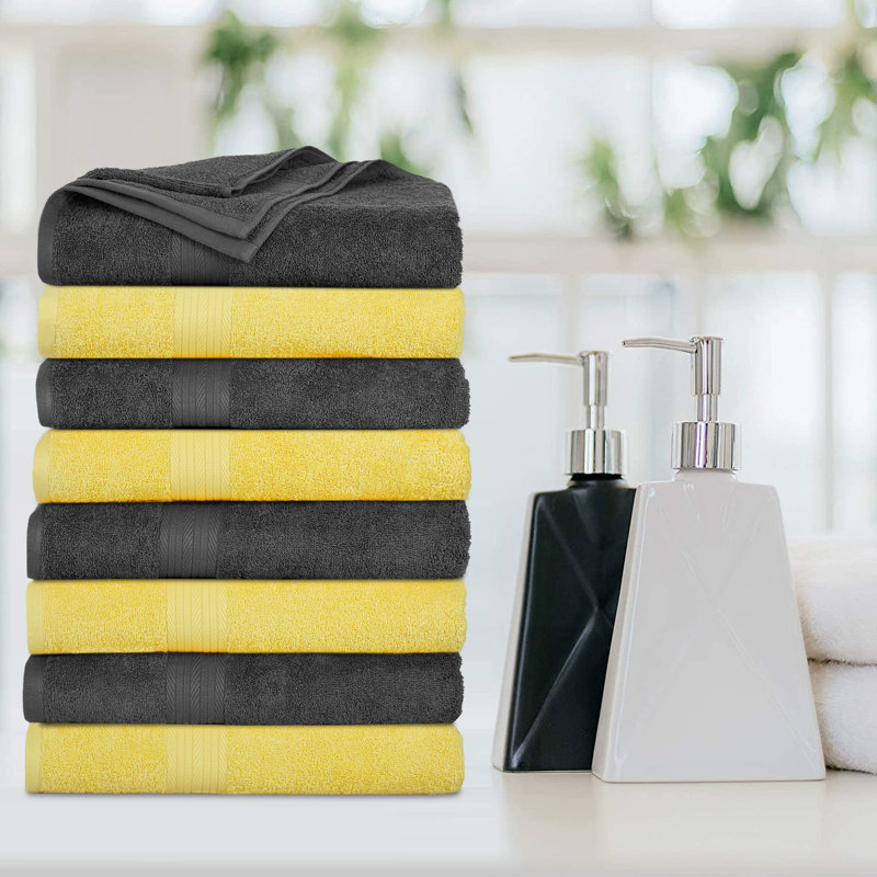 100% Cotton 600 GSM Bath Towels , Gray/Yellow